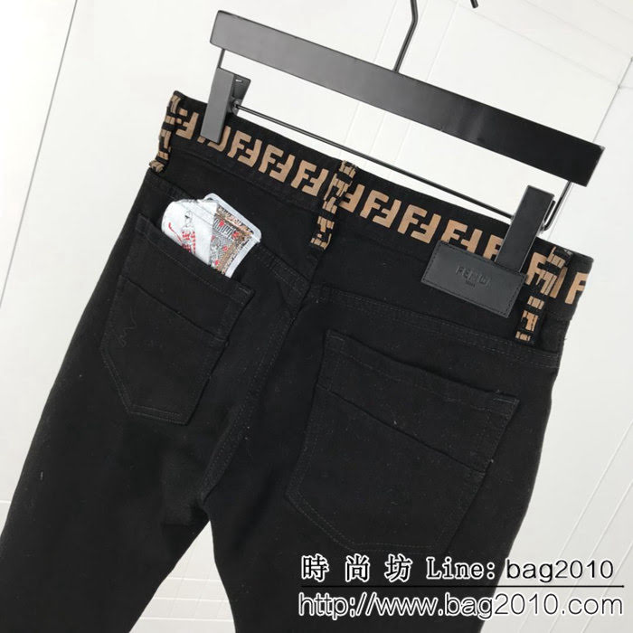 FENDI芬迪 18ss秋冬新款 內裏抓絨 微彈牛仔褲 腰部黃色FF印花 代工廠訂單 ydi2247